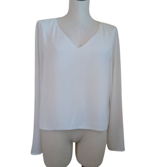 Aritzia Babaton Blouse Murphy White V Neck Cropped Blouse Long Sleeve Womens L - Picture 14 of 15